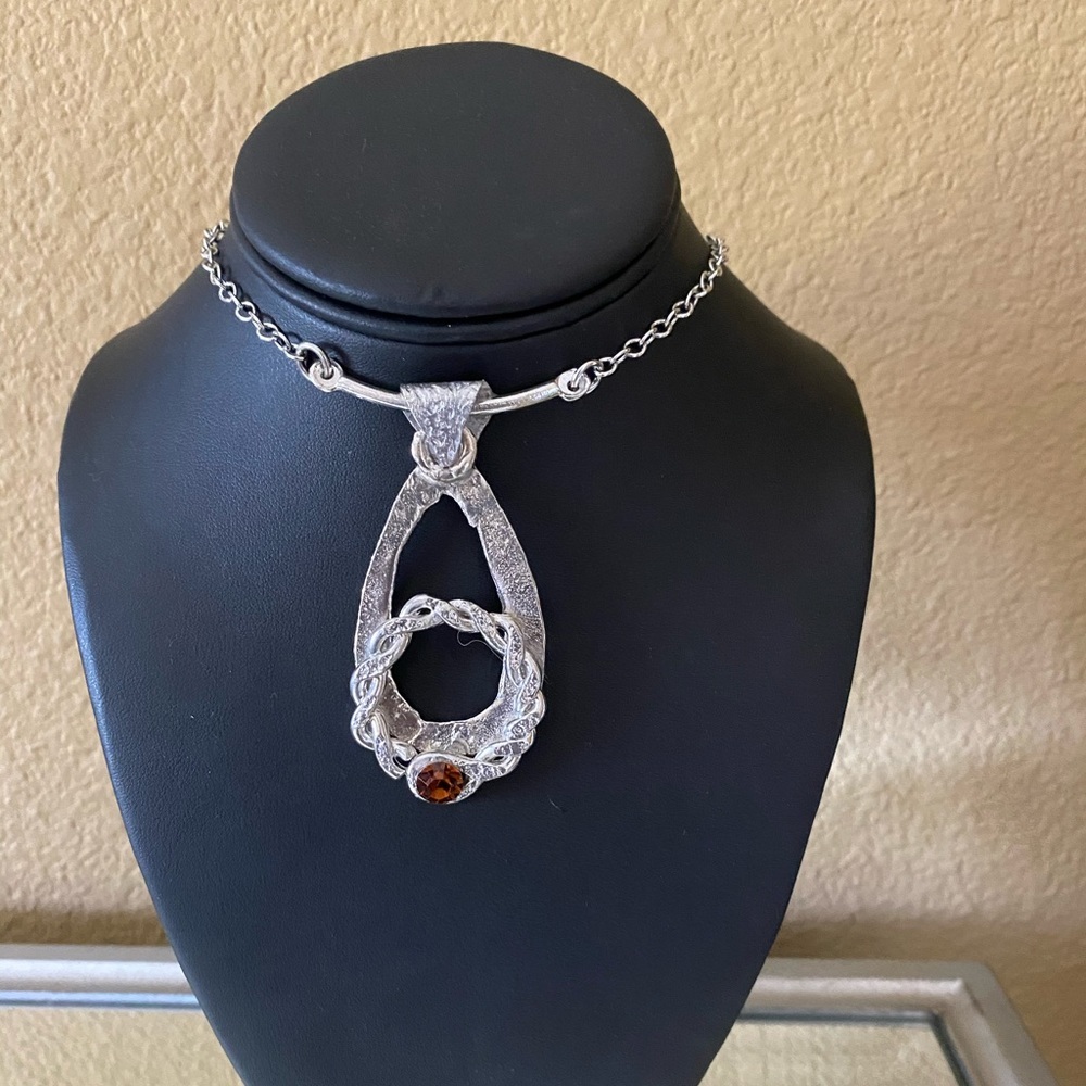 J Jansen Silver Necklace with Amber Crystal